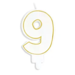 Bougie chiffre 9 blanche avec liseré doré