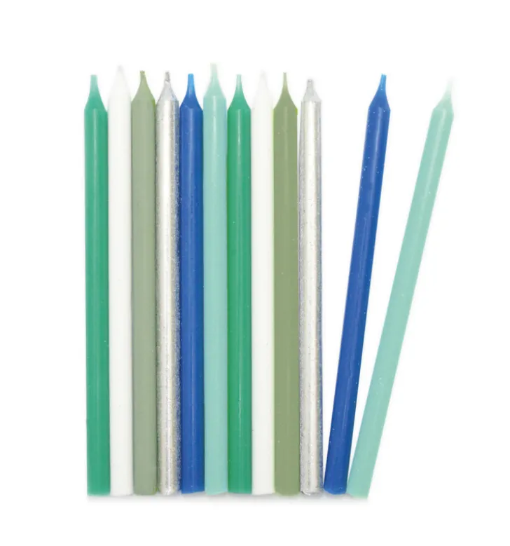 12 bougies longues bleu et argent