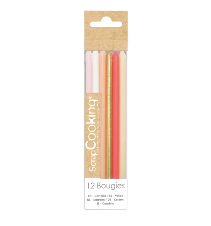 12 bougies longues rose et or
