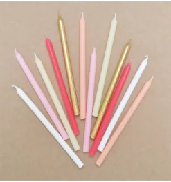 12 bougies longues rose et or