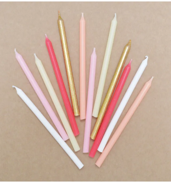 12 bougies longues rose et or