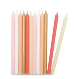 12 bougies longues rose et or