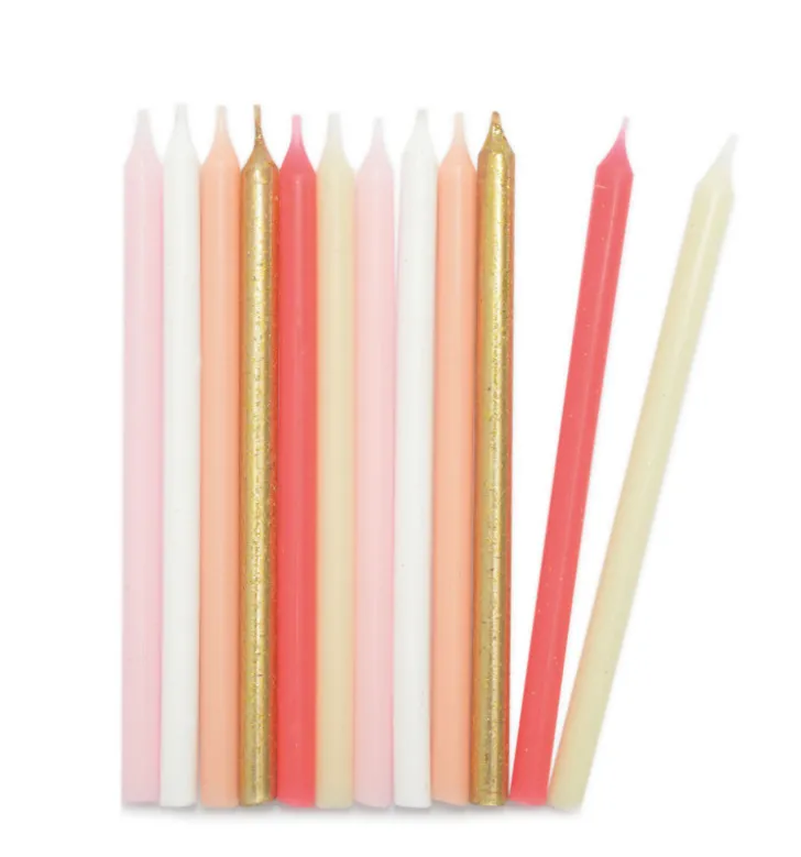 12 bougies longues rose et or