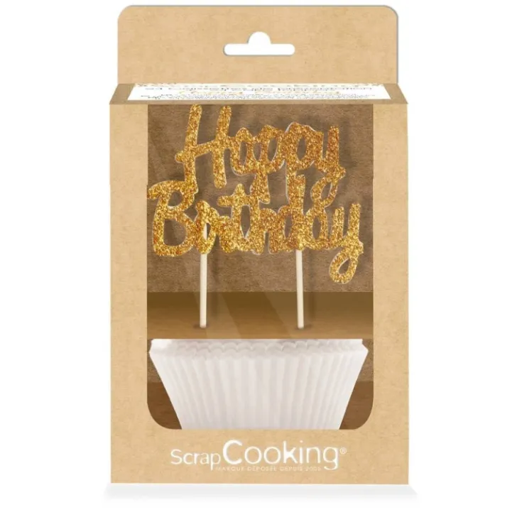 24 Caissettes & 12 cake toppers d'anniversaire Happy birthday