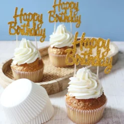 24 Caissettes & 12 cake toppers d'anniversaire Happy birthday