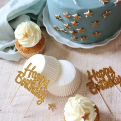 24 Caissettes & 12 cake toppers d'anniversaire Happy birthday