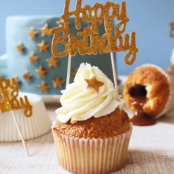 24 Caissettes & 12 cake toppers d'anniversaire Happy birthday