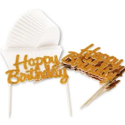 24 Caissettes & 12 cake toppers d'anniversaire Happy birthday