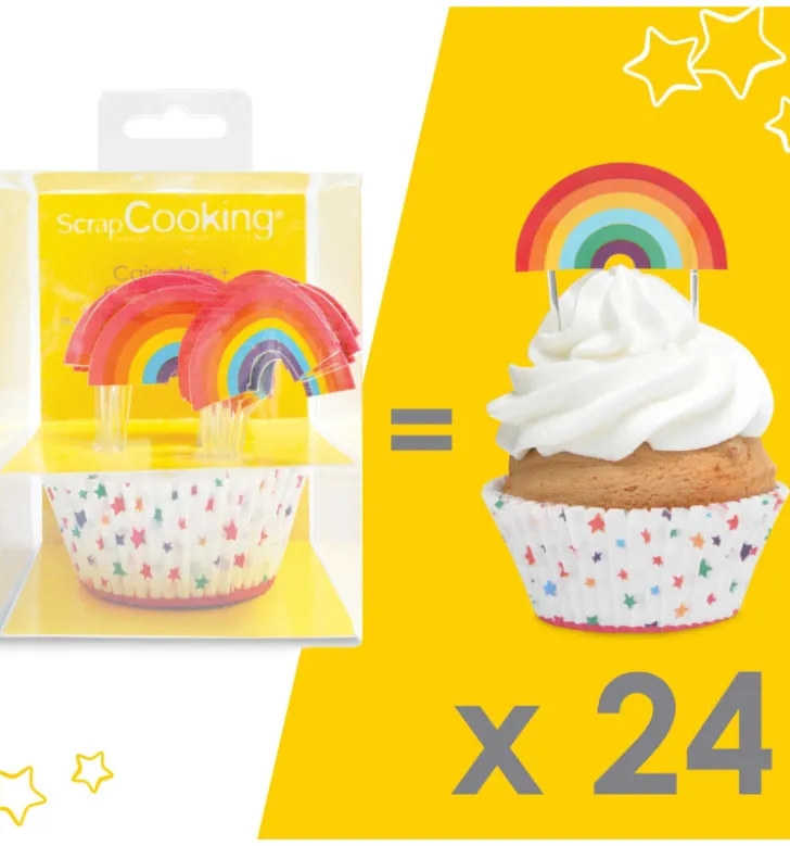 24 caissettes + 24 cake toppers rainbow