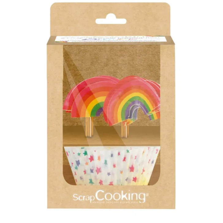 24 caissettes + 24 cake toppers rainbow