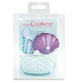 24 caissettes + 24 cake toppers sirène