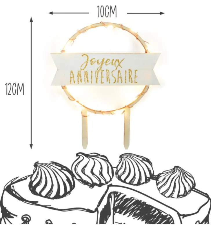 Cake topper led Joyeux Anniversaire