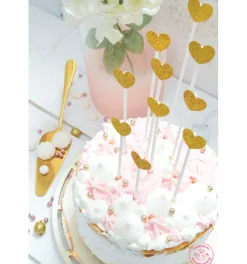 10 cake toppers cœurs dorés 20 cm