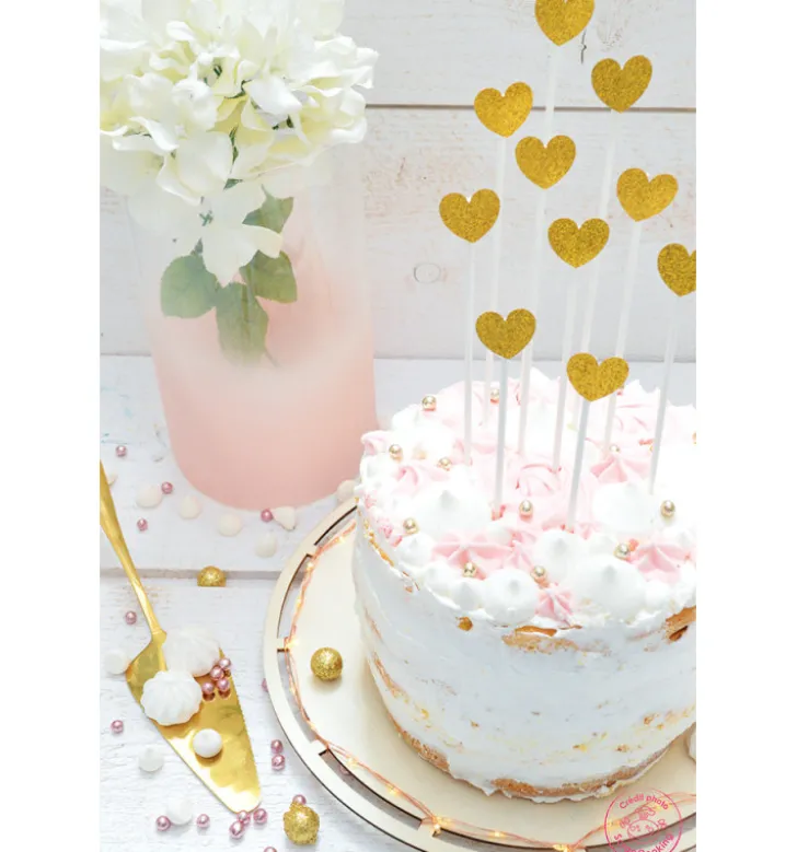 10 cake toppers cœurs dorés 20 cm