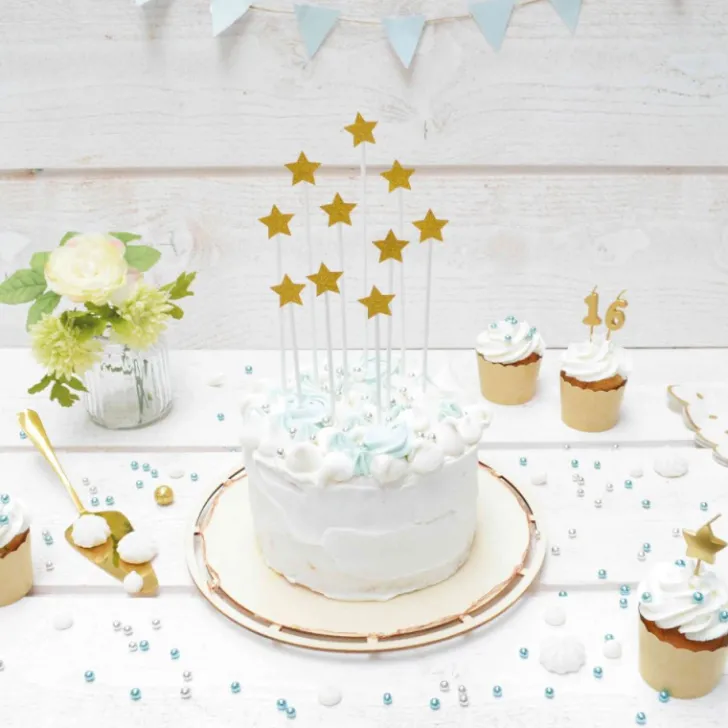 10 cake toppers étoiles dorées 20 cm