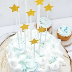10 cake toppers étoiles dorées 20 cm