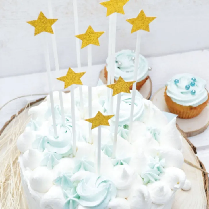 10 cake toppers étoiles dorées 20 cm