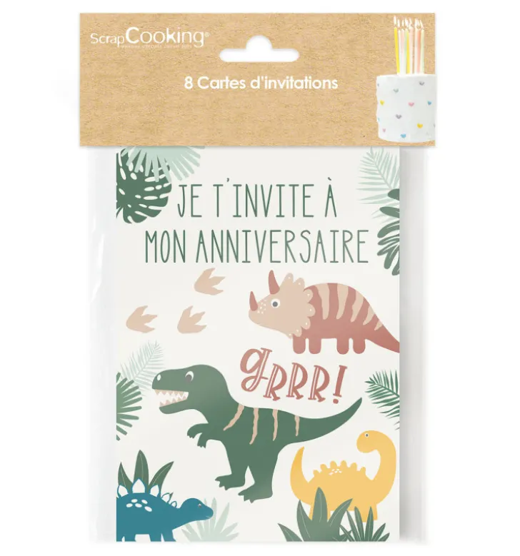 8 cartes d'invitation Dinosaure