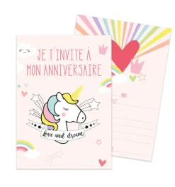 8 cartes d'invitation Licorne