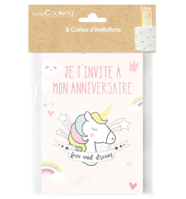 8 cartes d'invitation Licorne