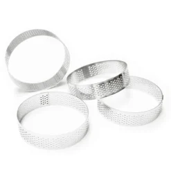4 cercles à tartelettes perforés ronds 8 cm