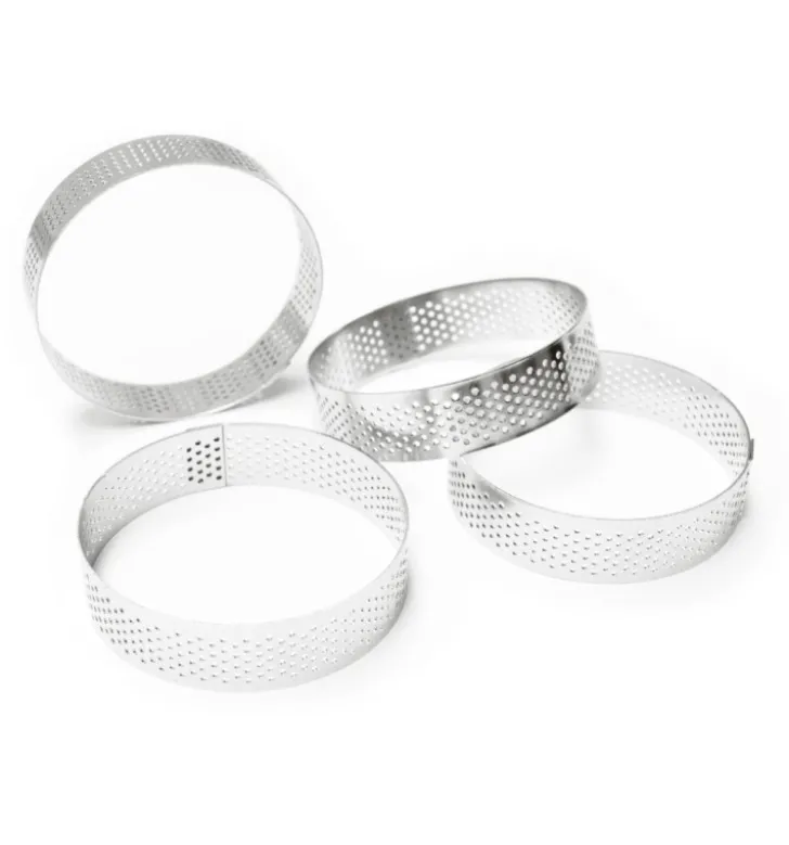 4 cercles à tartelettes perforés ronds 8 cm