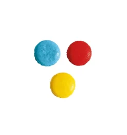 3 colorants en poudre jaune, rouge, bleu
