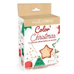 3 colorants en poudre Noël vert, rouge, doré