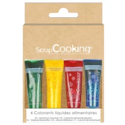 4 colorants liquides bleu, rouge, jaune et vert