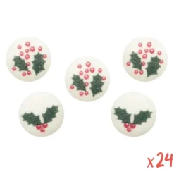 Décors en sucre Noël pastilles de houx x24 pièces