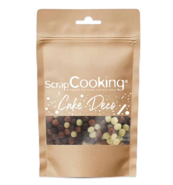Décors mini perles chocolat noir, lait, blanc 50g