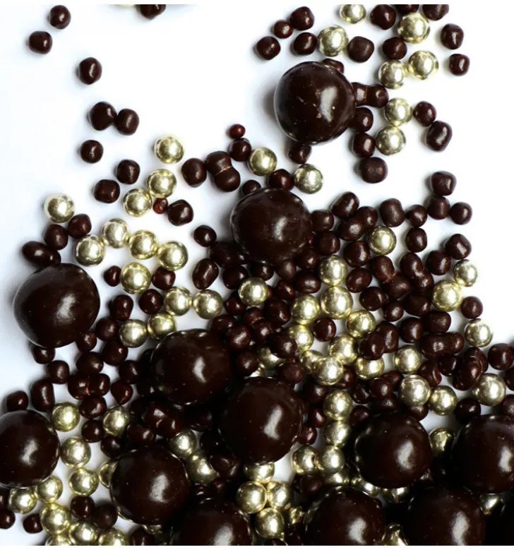 Décors perles chocolat noir et doré 50g