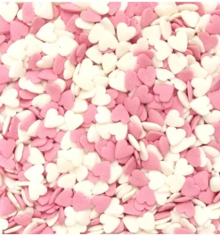 Décors sucrés cœurs blancs/roses 50g