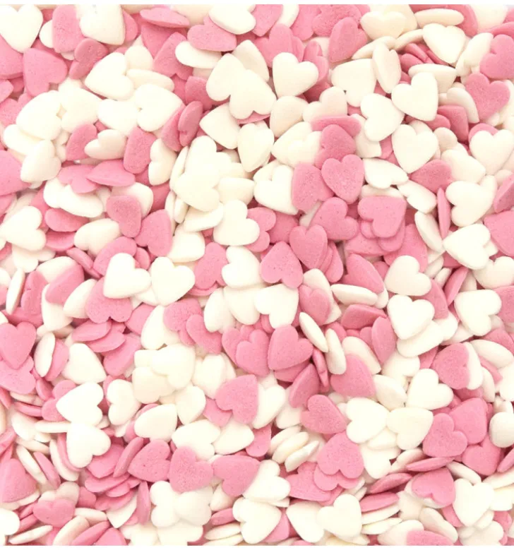 Décors sucrés cœurs blancs/roses 50g