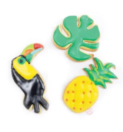3 emporte-pièces dorés toucan/ananas/feuille