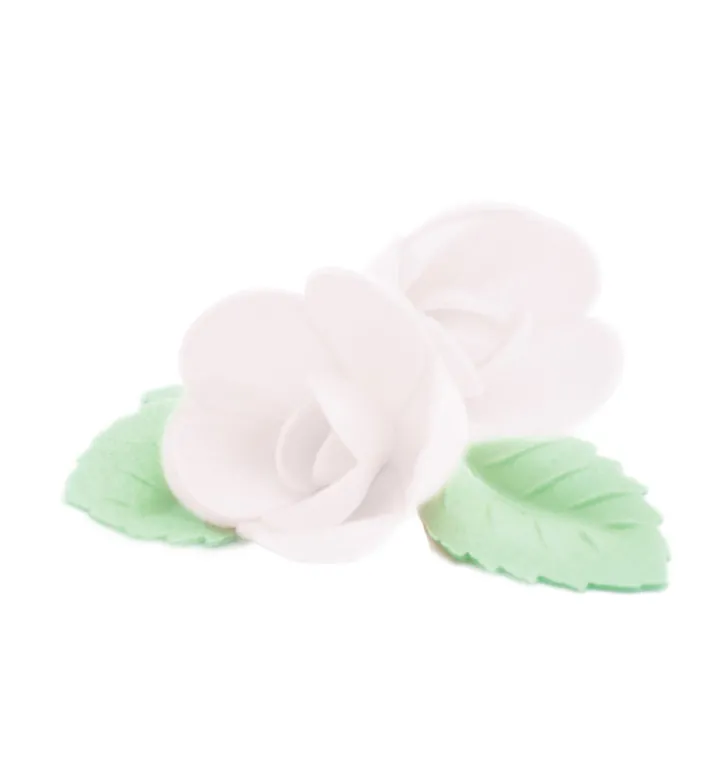 Fleurs azyme roses blanches x4 & feuilles vertes x6