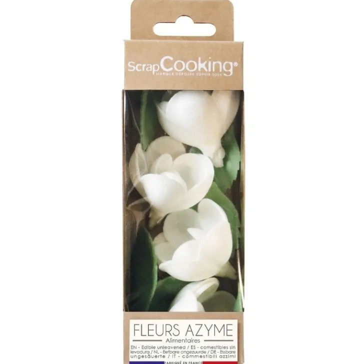 Fleurs azyme roses blanches x4 & feuilles vertes x6