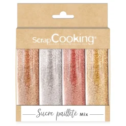 Lot de 4 sucres pailletés or, or rose, argent, rubis 76g