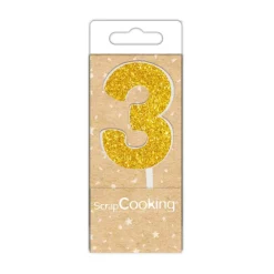Mini bougie dorée chiffre 3