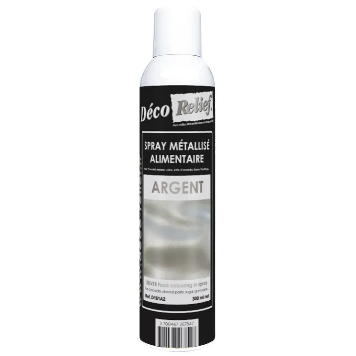 Spray colorant alimentaire métallisé en bombe argent - 300 ml