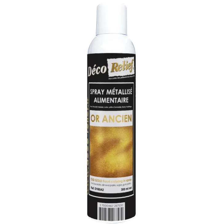 Spray colorant alimentaire métallisé en bombe or ancien - 300 ml