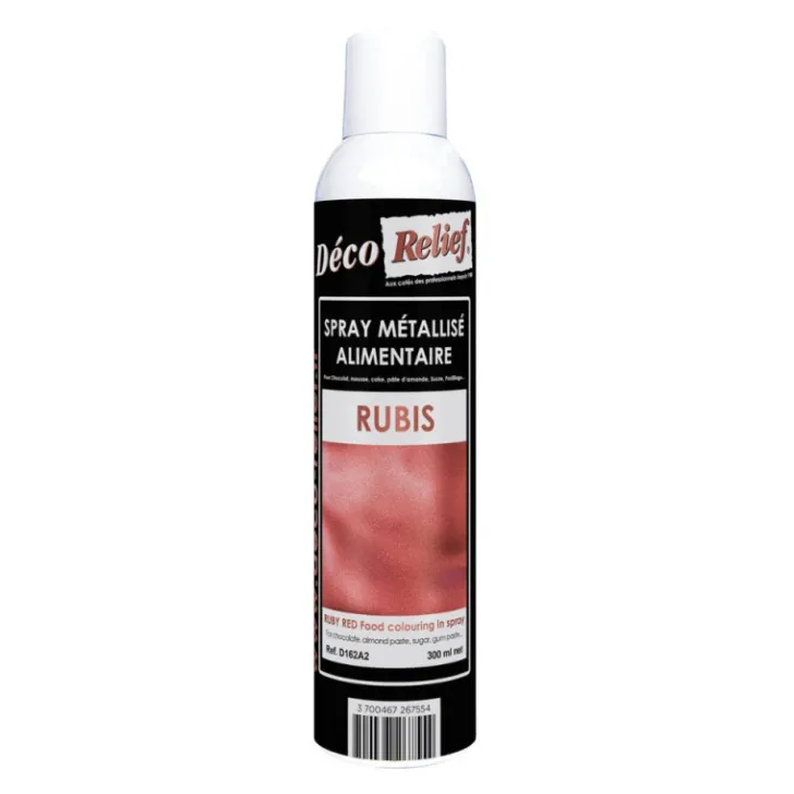Spray colorant alimentaire métallisé en bombe rubis - 300 ml