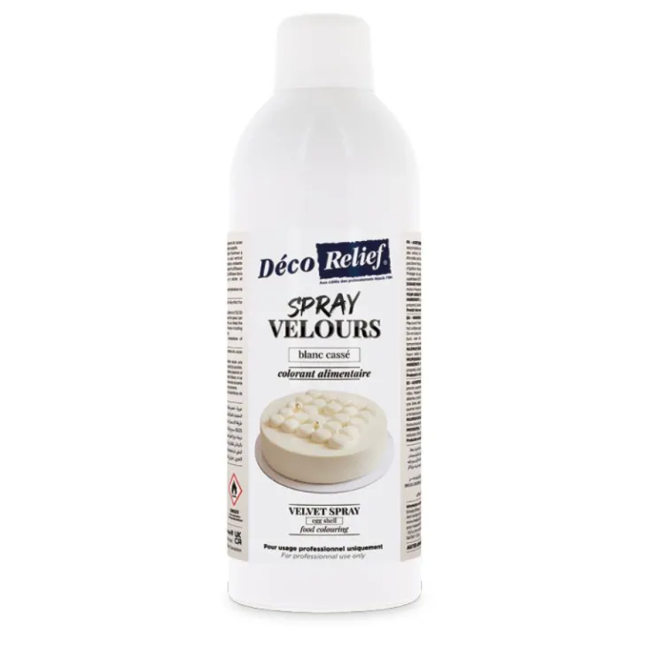 Spray velours alimentaire en bombe blanc cassé effet velours pour pâtisserie - 400 ml