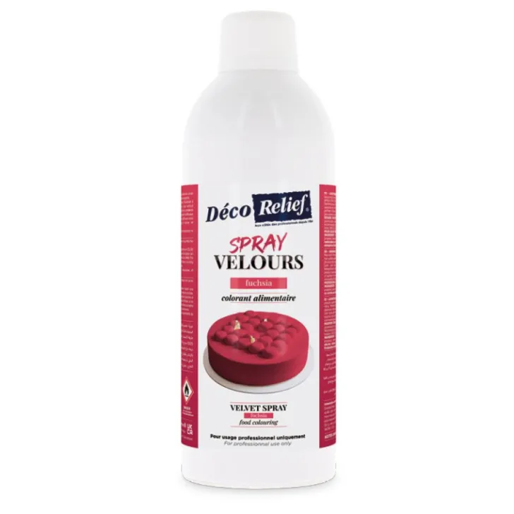 Spray velours alimentaire en bombe fuchsia effet velours pour pâtisserie - 400 ml