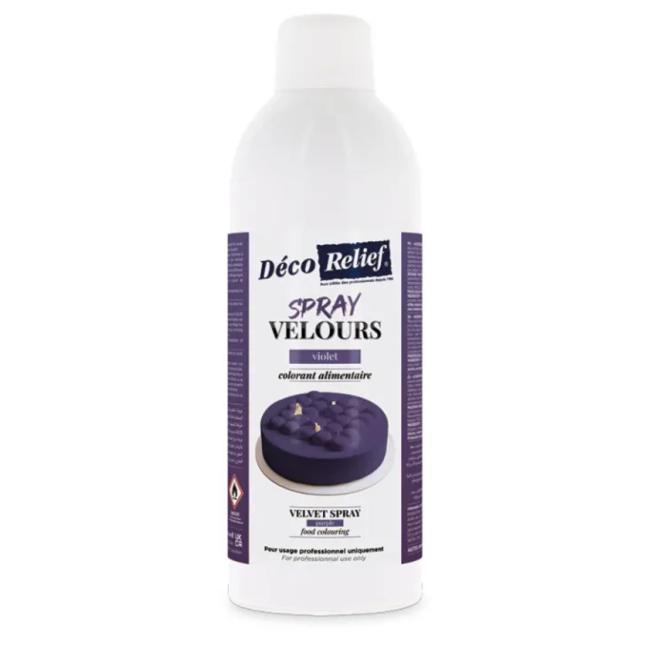 Spray velours alimentaire en bombe violet effet velours pour pâtisserie - 400 ml
