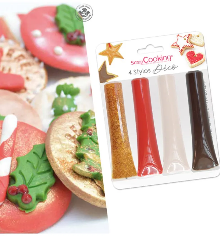 4 stylos déco blanc, rouge, marron & doré