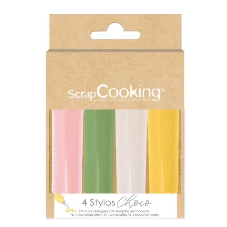 4 stylos goût choco rose, vert, jaune, blanc